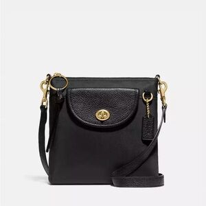 COACH Black Cargo Crossbody with Vintage Rose Print Interior